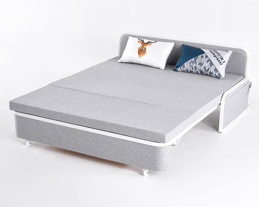 HMR Modern 2-Seater Linen Sleeper Sofa with Trundle - Light Gray, Queen Size
