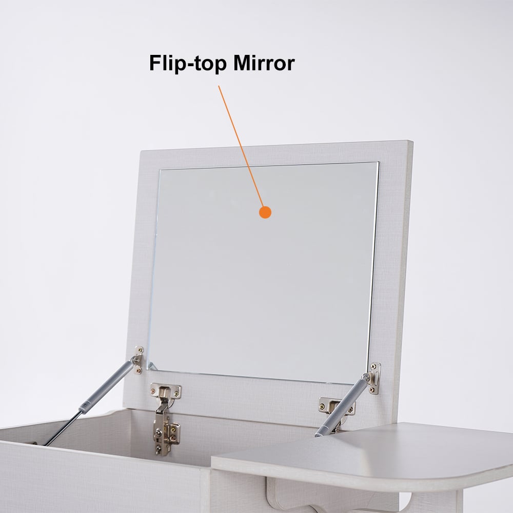 HMR Nordic Flip Top Makeup Vanity Mini with Stool & Mirror - White