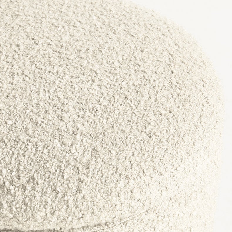 HMR - Modern White Boucle Vanity Stool with Lifted Top Storage Round Ottoman with Walnut Legs