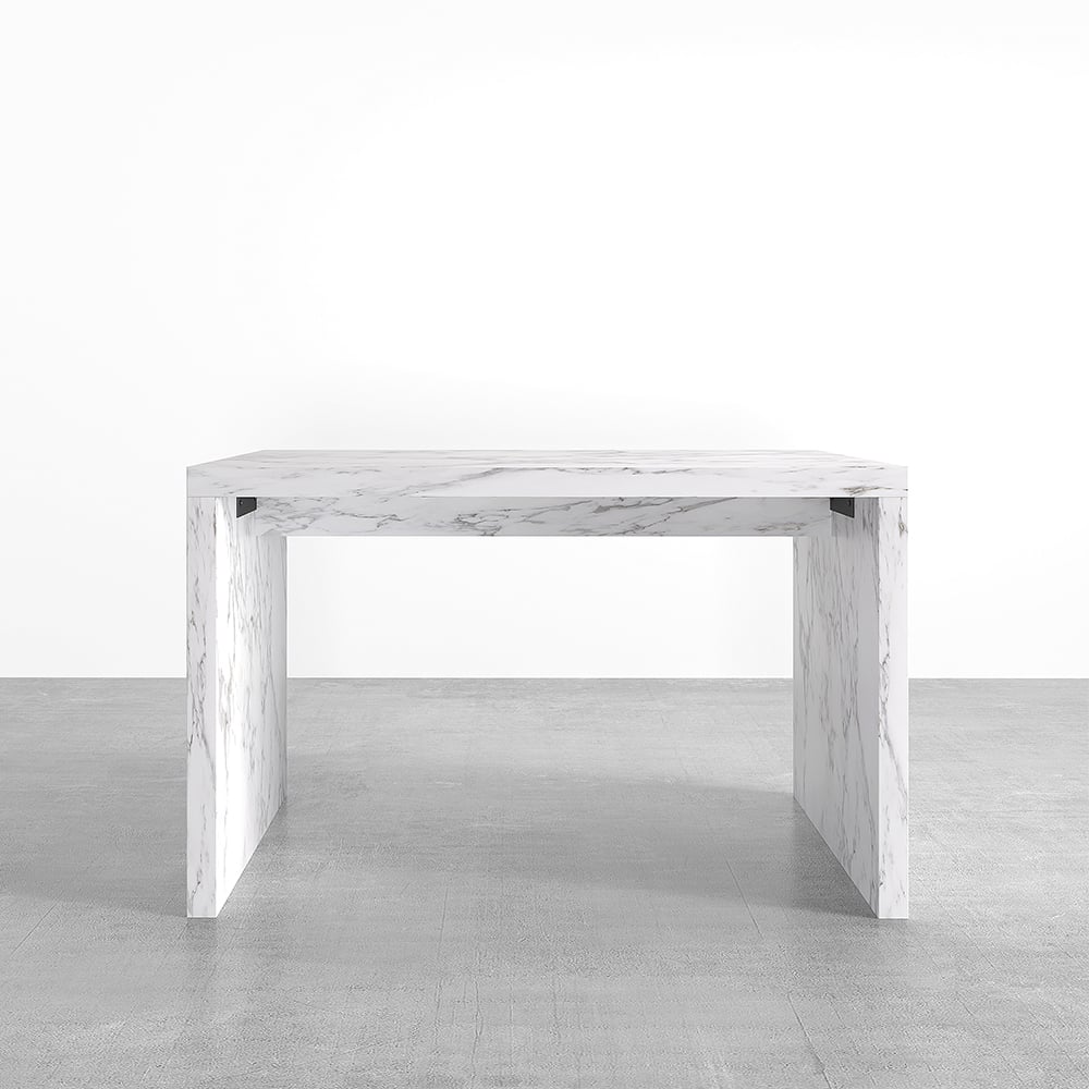 HMR - 47" Modern White Kitchen Island Rectangular Marble Veneered Top
