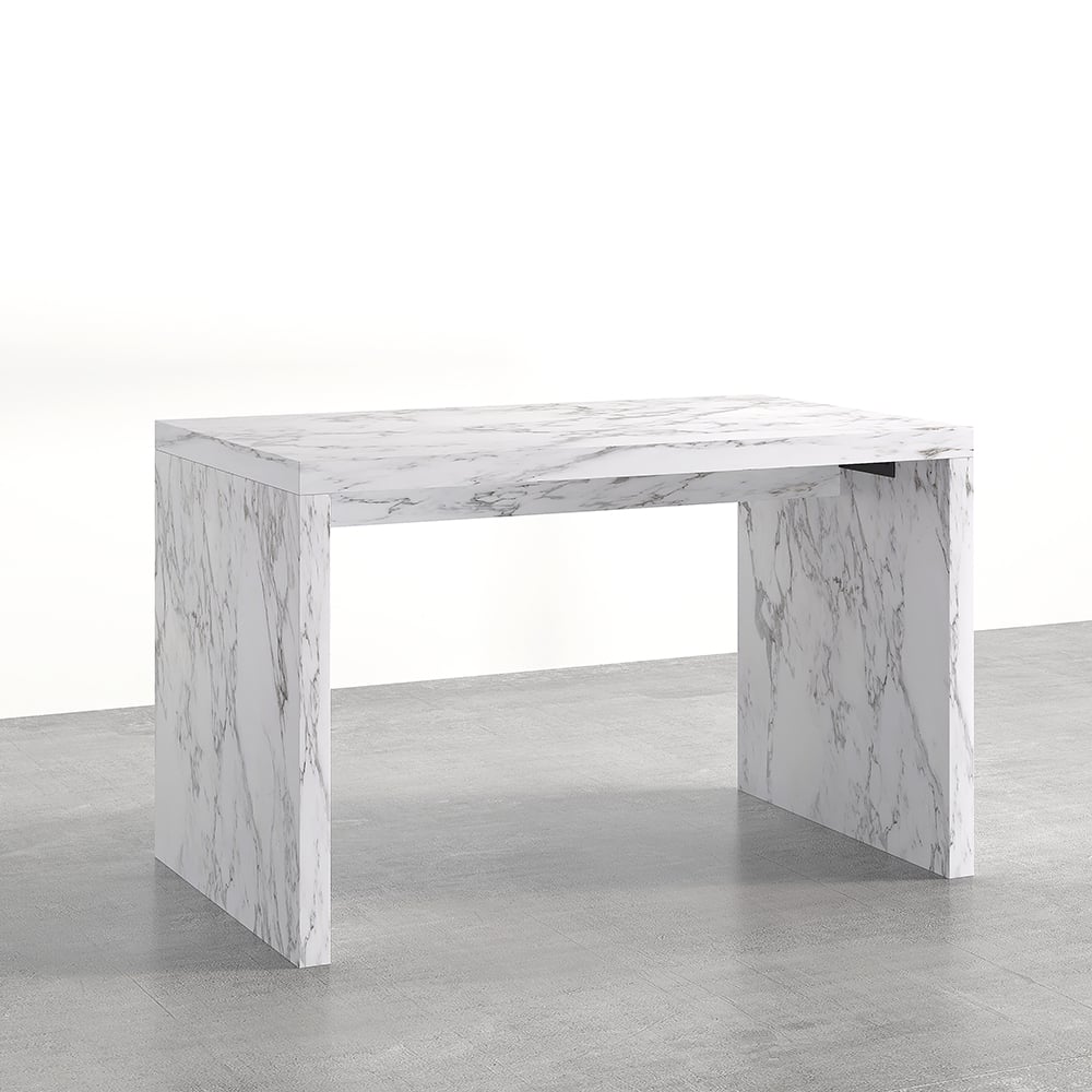 HMR - 47" Modern White Kitchen Island Rectangular Marble Veneered Top