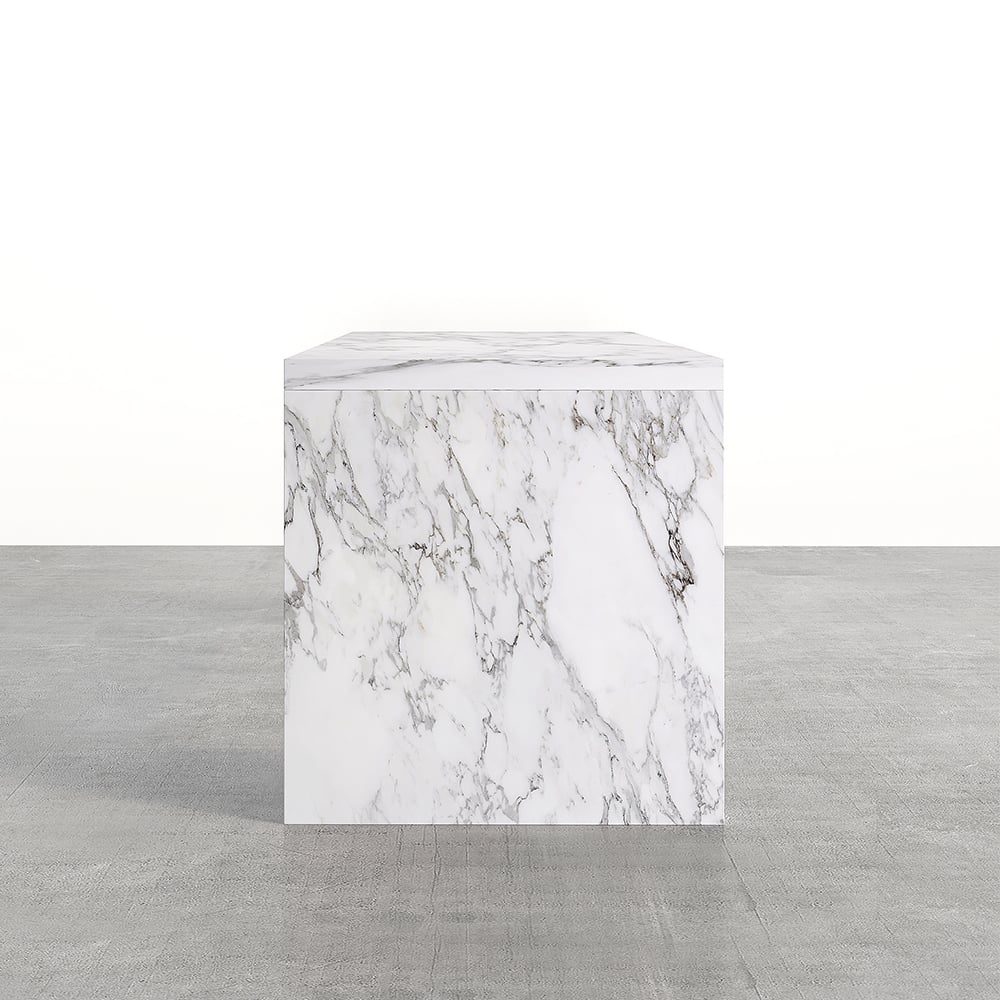 HMR - 47" Modern White Kitchen Island Rectangular Marble Veneered Top
