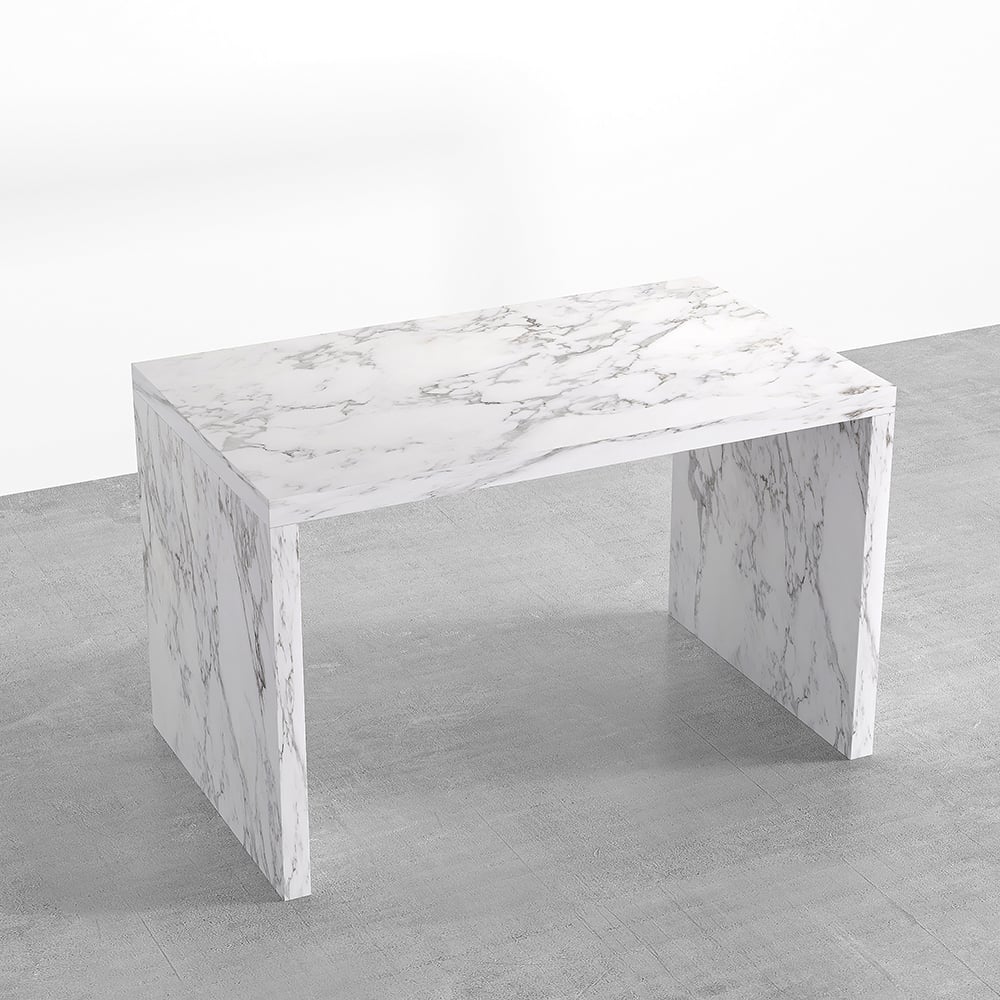 HMR - 47" Modern White Kitchen Island Rectangular Marble Veneered Top