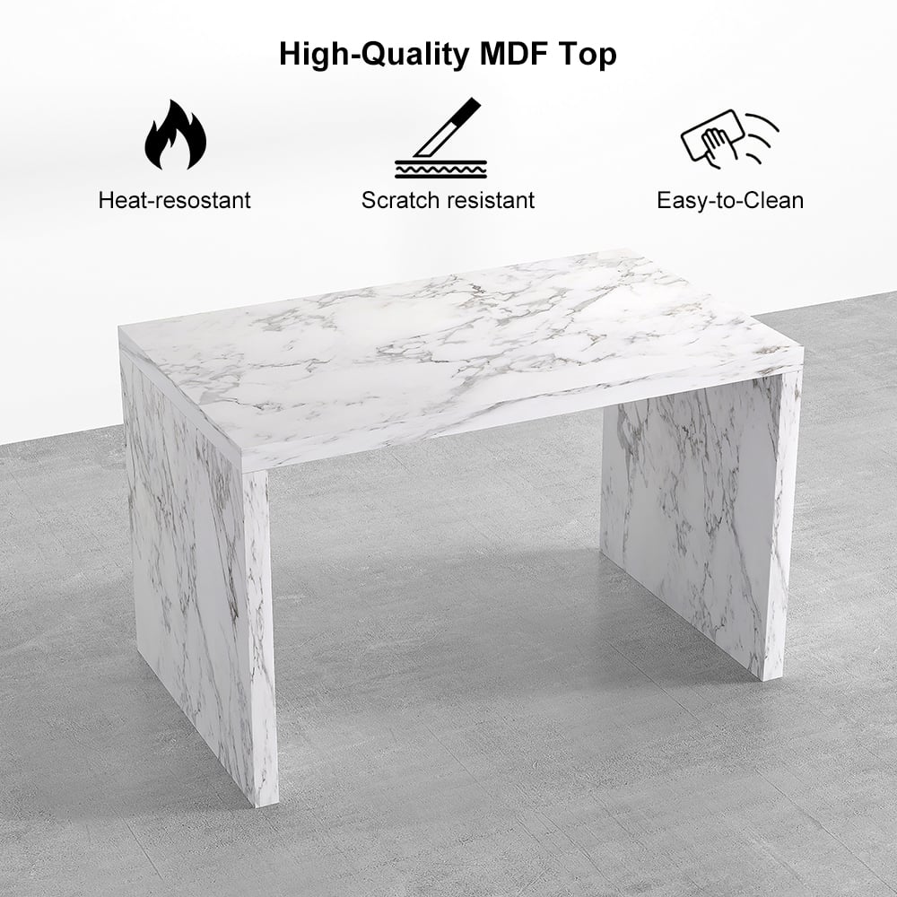 HMR - 47" Modern White Kitchen Island Rectangular Marble Veneered Top