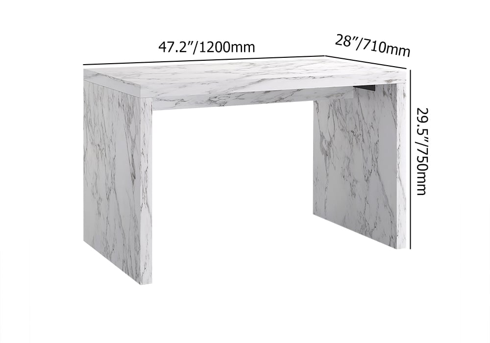 HMR - 47" Modern White Kitchen Island Rectangular Marble Veneered Top