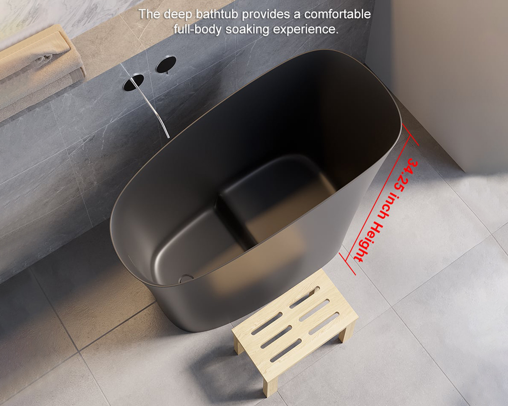 HMR - 47" Japanese Modern Irregular Freestanding Stone Resin Soaking Bathtub