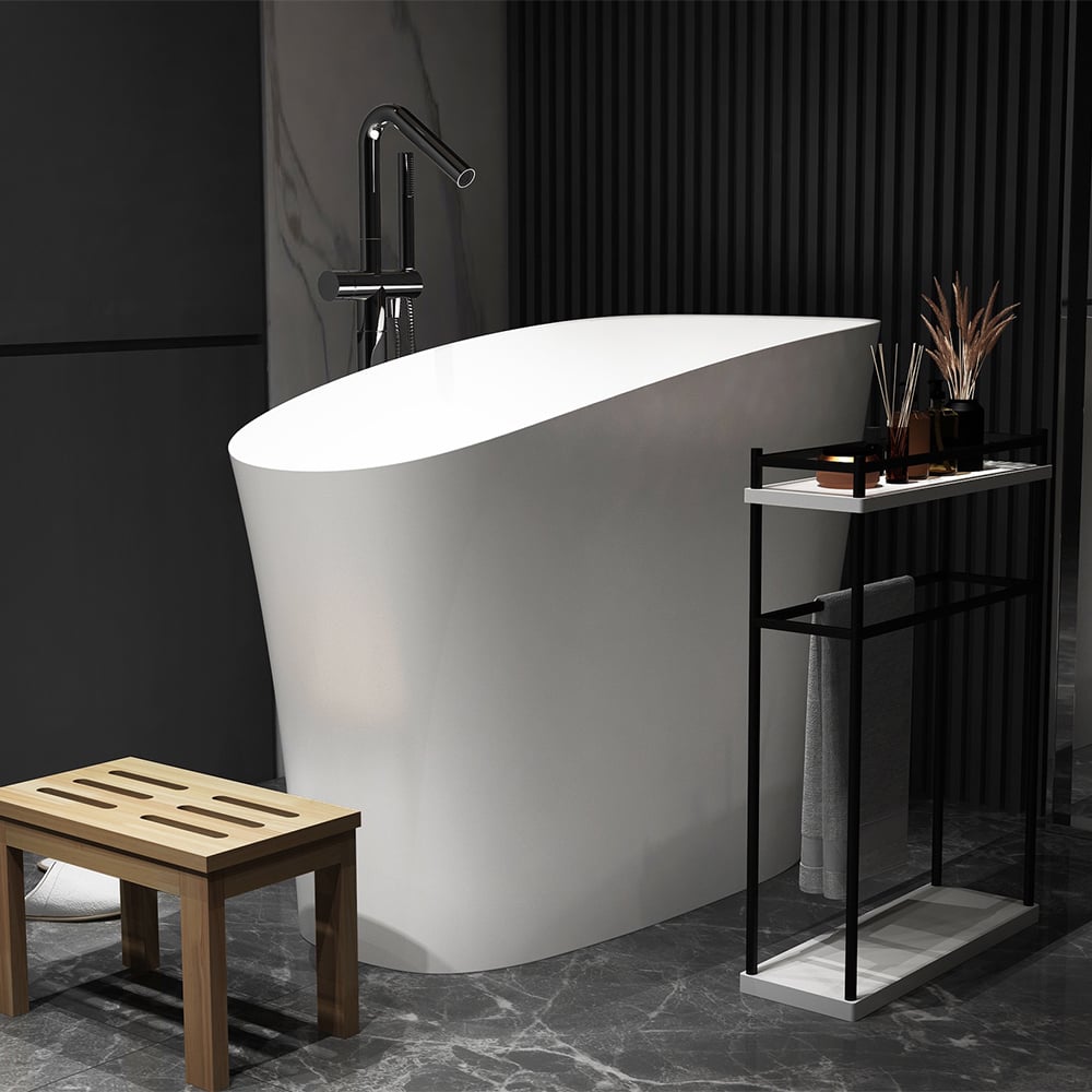 HMR 47" Japanese Modern Irregular Freestanding Stone Resin Soaking Bathtub - White