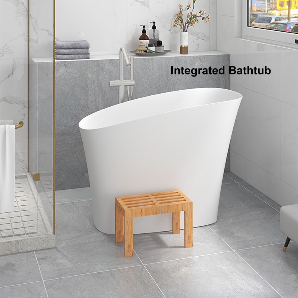 HMR 47" Japanese Modern Irregular Freestanding Stone Resin Soaking Bathtub - White