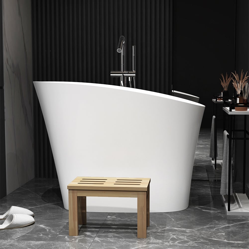 HMR 47" Japanese Modern Irregular Freestanding Stone Resin Soaking Bathtub - White