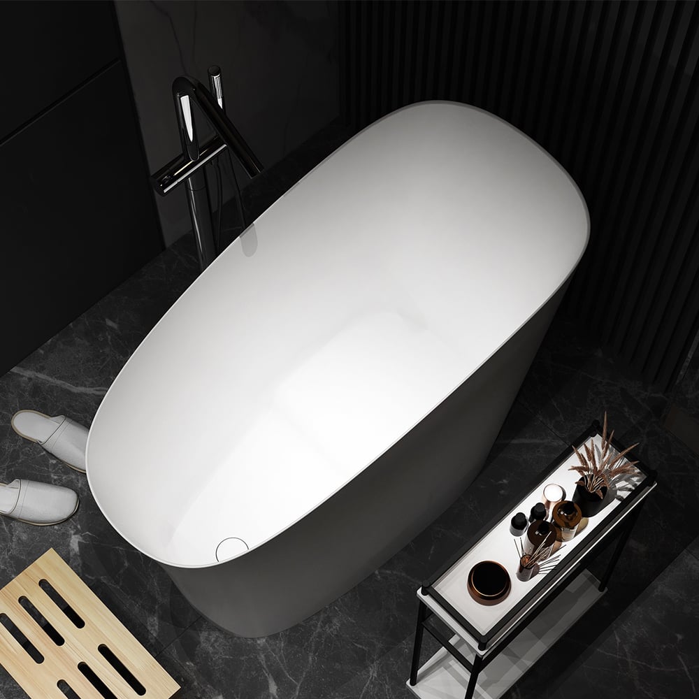 HMR 47" Japanese Modern Irregular Freestanding Stone Resin Soaking Bathtub - White