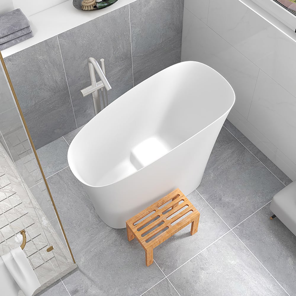 HMR 47" Japanese Modern Irregular Freestanding Stone Resin Soaking Bathtub - White