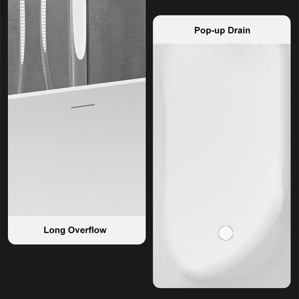 HMR 47" Japanese Modern Irregular Freestanding Stone Resin Soaking Bathtub - White