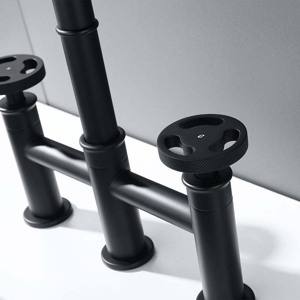 HMR - Ruth Industrial 2-Handle Centerset Kitchen Faucet with 1 Pull-out Sprayer Bridge-Shaped