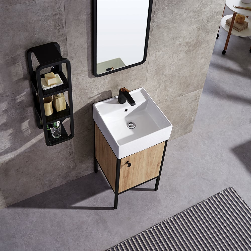 HMR - 16" Modern Natural Bathroom Vanity Set Ceramics Single Sink with Drain