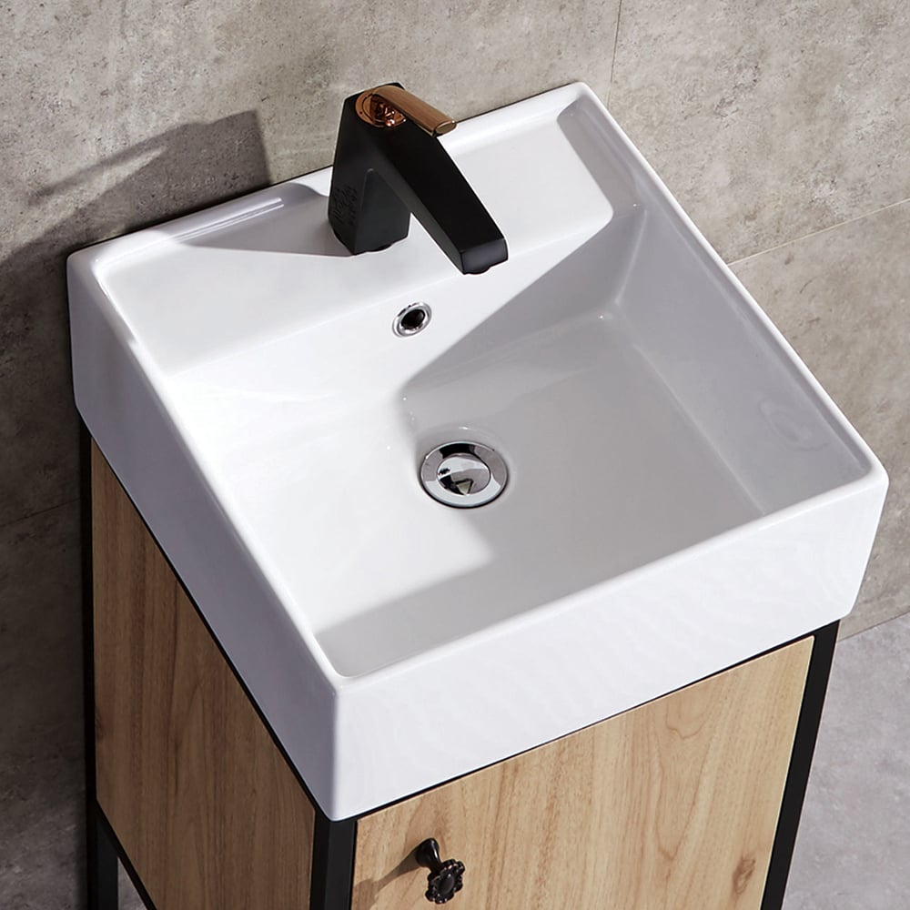 HMR - 16" Modern Natural Bathroom Vanity Set Ceramics Single Sink with Drain