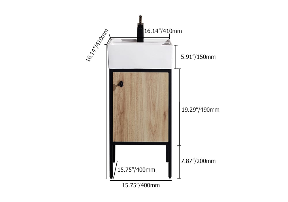 HMR - 16" Modern Natural Bathroom Vanity Set Ceramics Single Sink with Drain