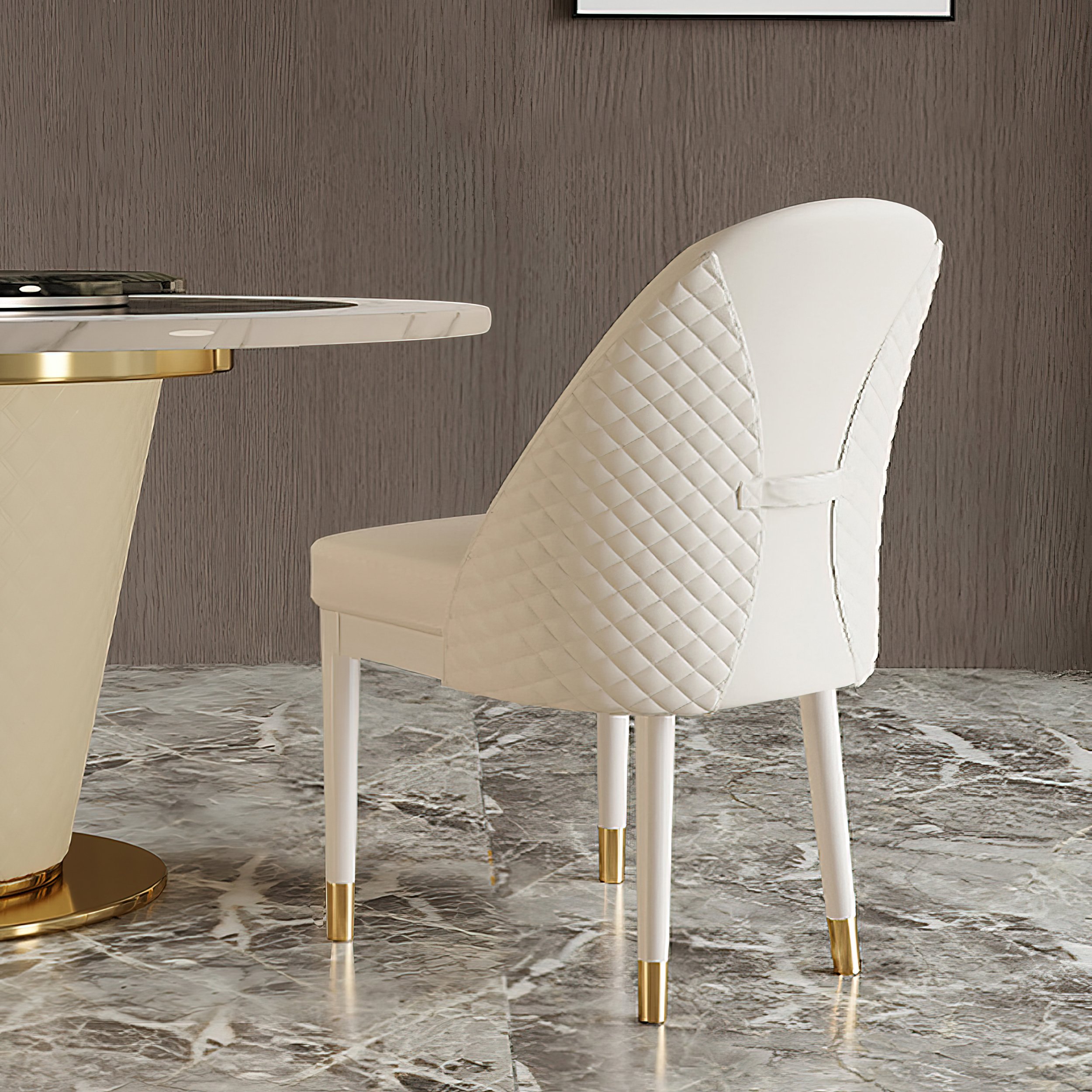 HMR - Modern Faux Leather Dining Chairs with Upholstery Beige