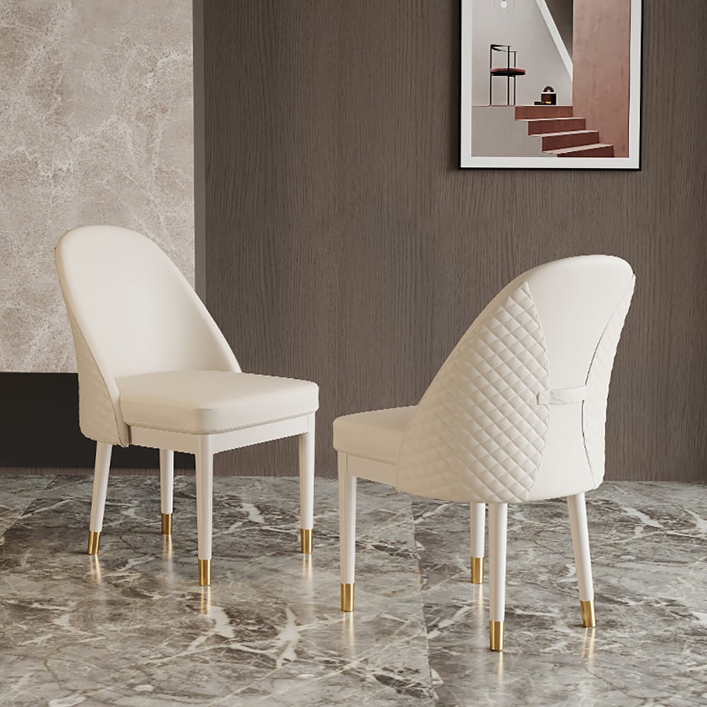 HMR - Modern Faux Leather Dining Chairs with Upholstery Beige