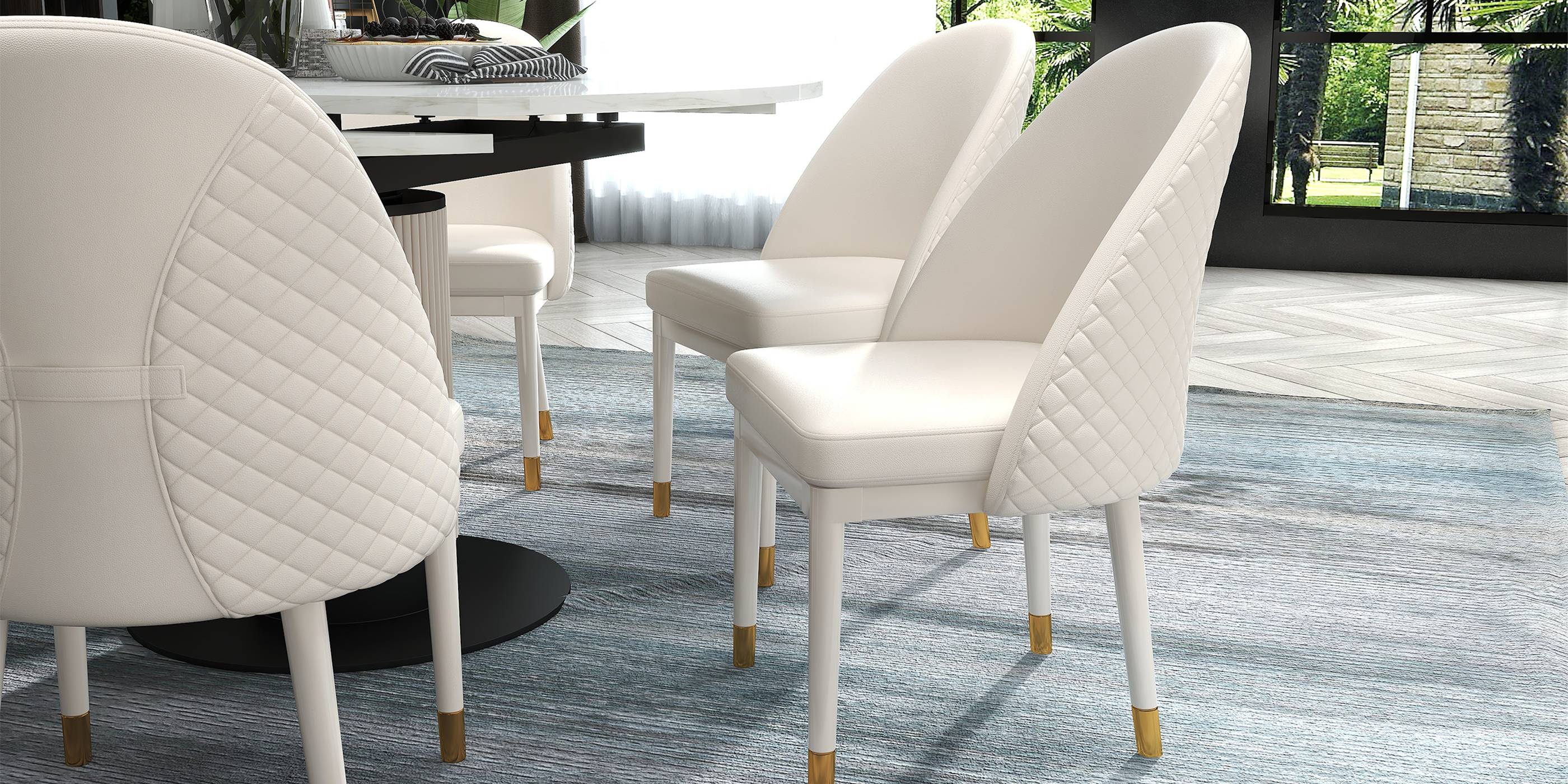 HMR - Modern Faux Leather Dining Chairs with Upholstery Beige