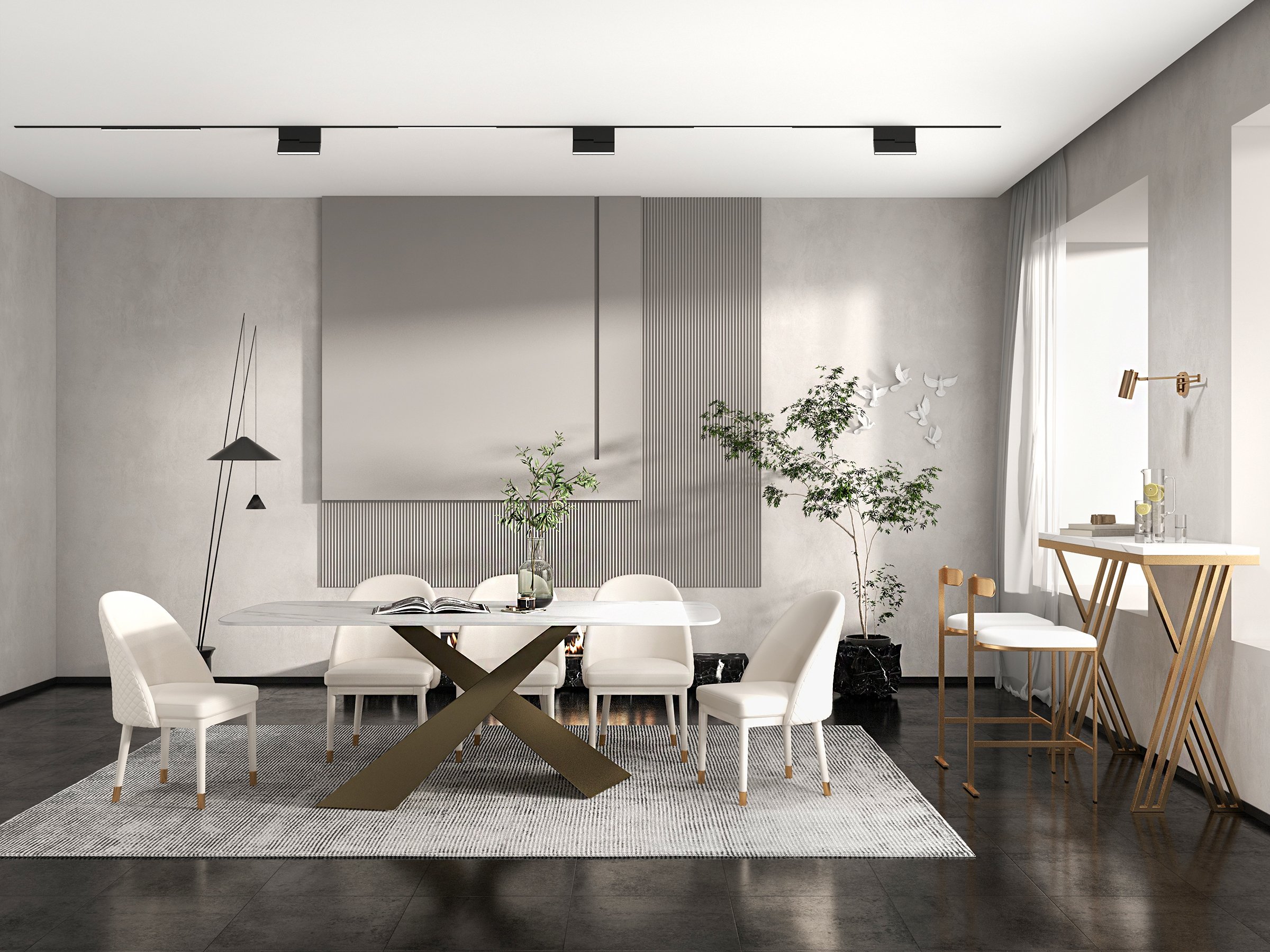 HMR - Modern Faux Leather Dining Chairs with Upholstery Beige