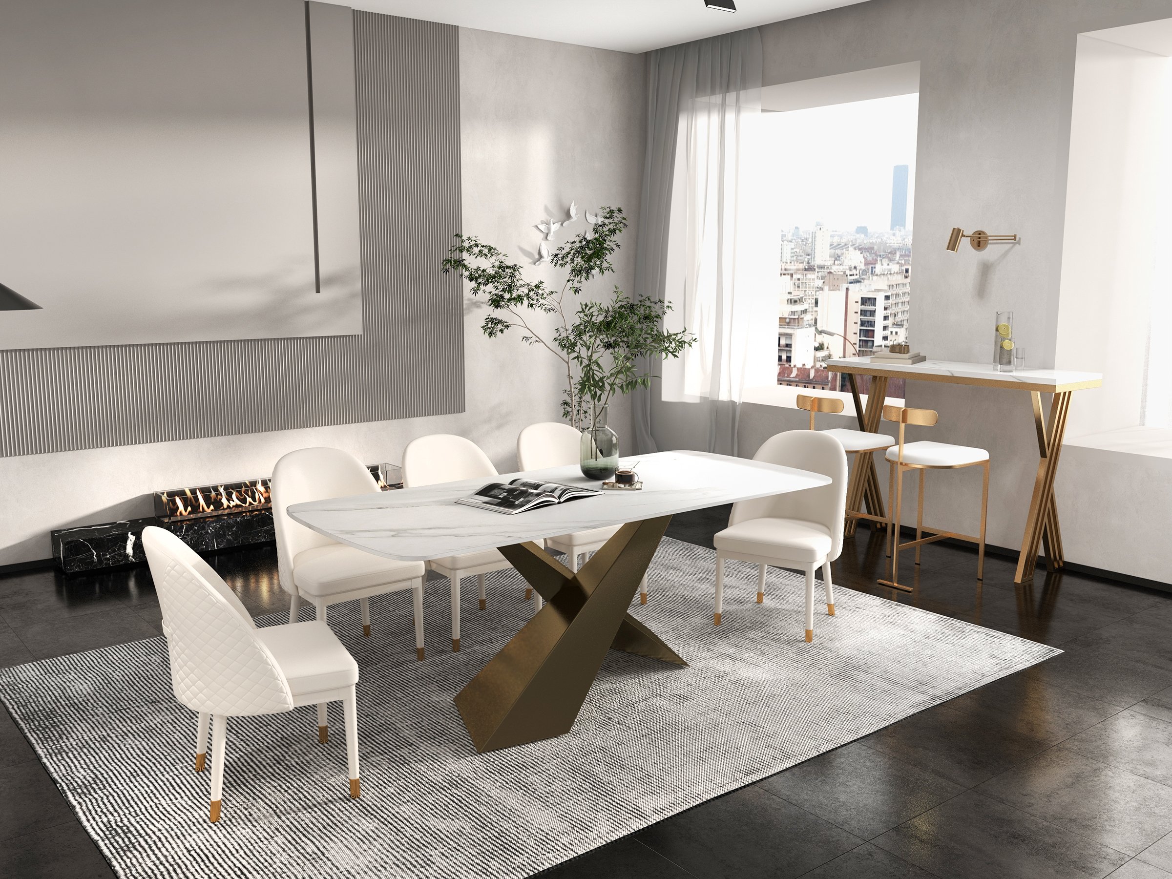 HMR - Modern Faux Leather Dining Chairs with Upholstery Beige