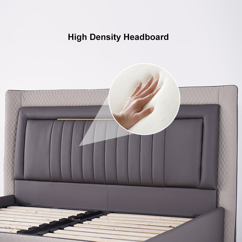 HMR Modern Upholstered Bed Platform Bed Frame with Wingback Headboard - Gray, Queen Size