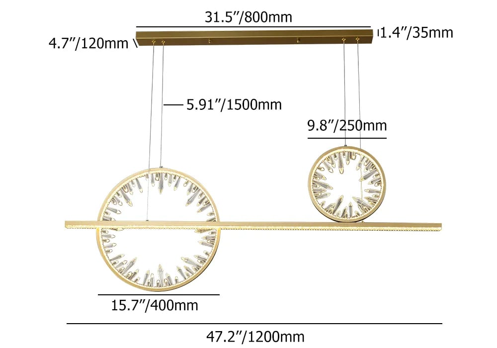 HMR - Modern Gold Linear Crystal Kitchen Island Light Metal Geometric Pendant Light