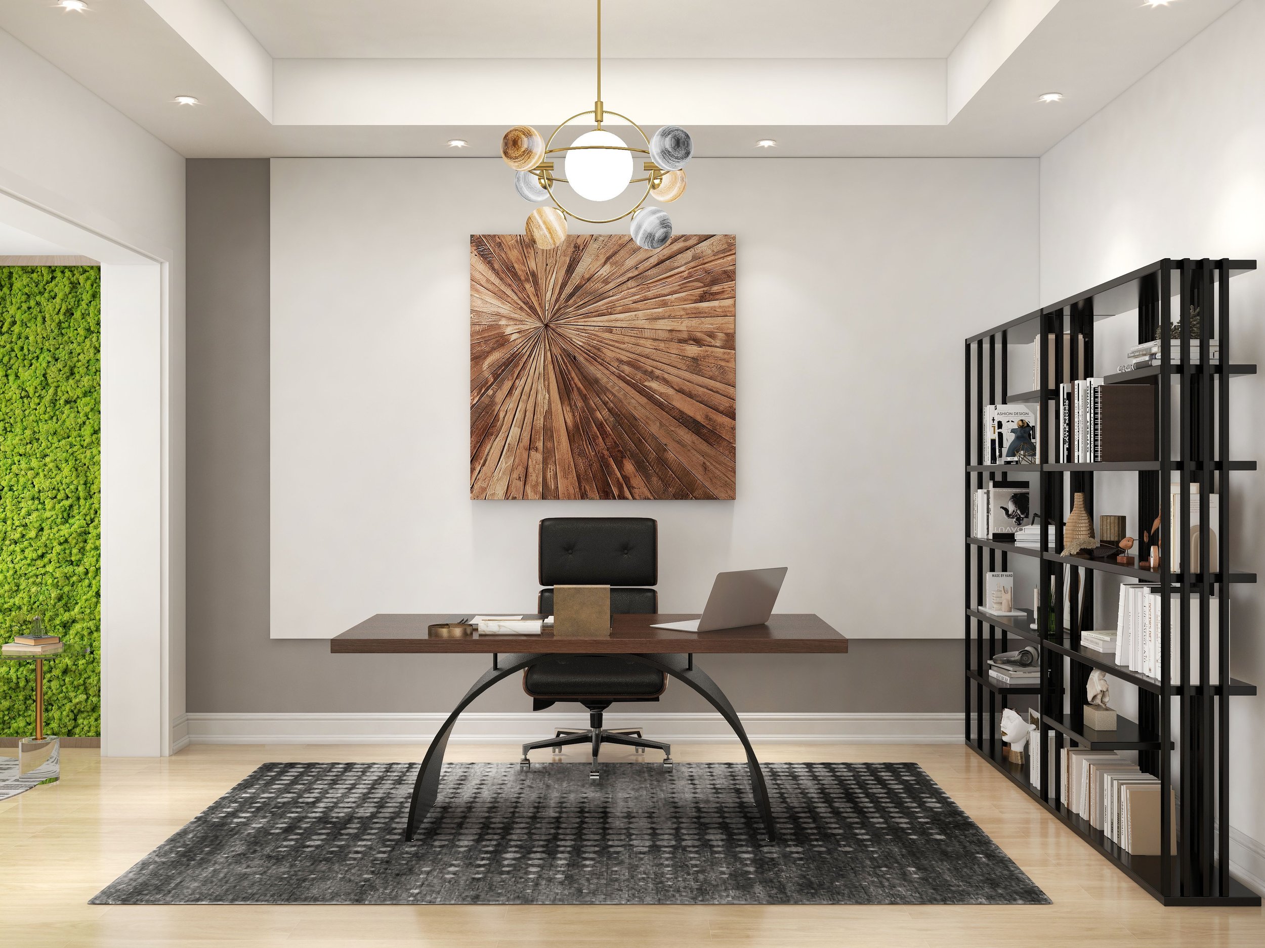 HMR Modern Home Office Chair Swivel Upholstered Wooden Office Chair Adjustable Height - Black
