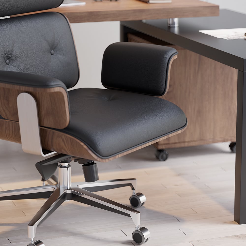 HMR Modern Home Office Chair Swivel Upholstered Wooden Office Chair Adjustable Height - Black