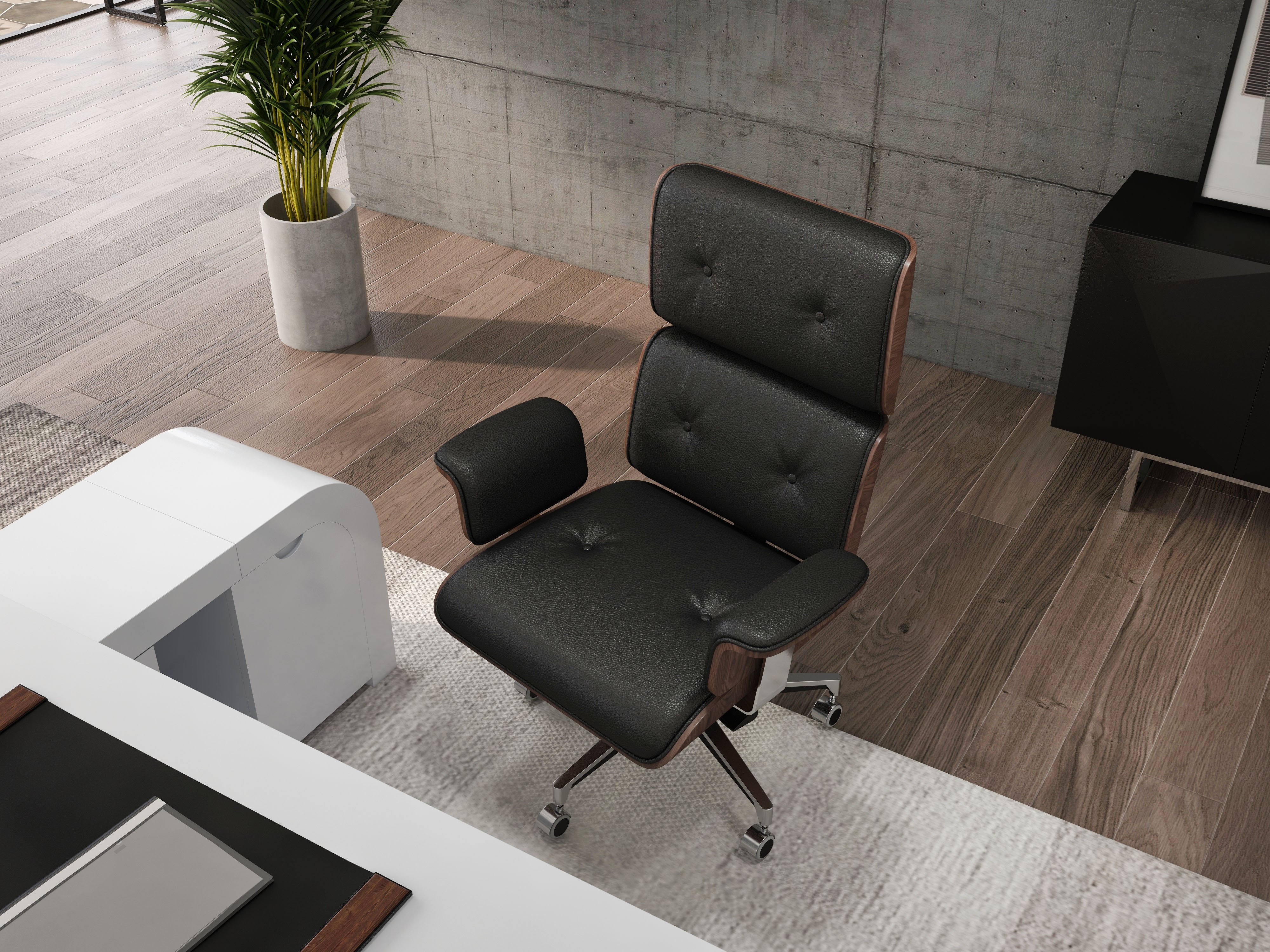 HMR Modern Home Office Chair Swivel Upholstered Wooden Office Chair Adjustable Height - Black