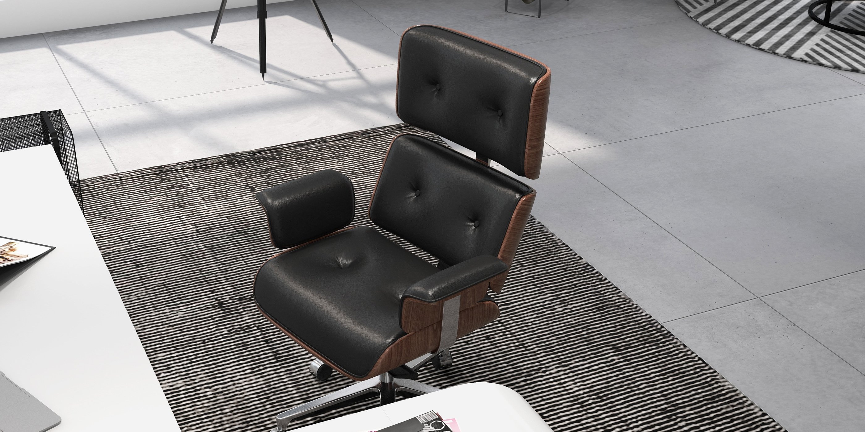 HMR Modern Home Office Chair Swivel Upholstered Wooden Office Chair Adjustable Height - Black