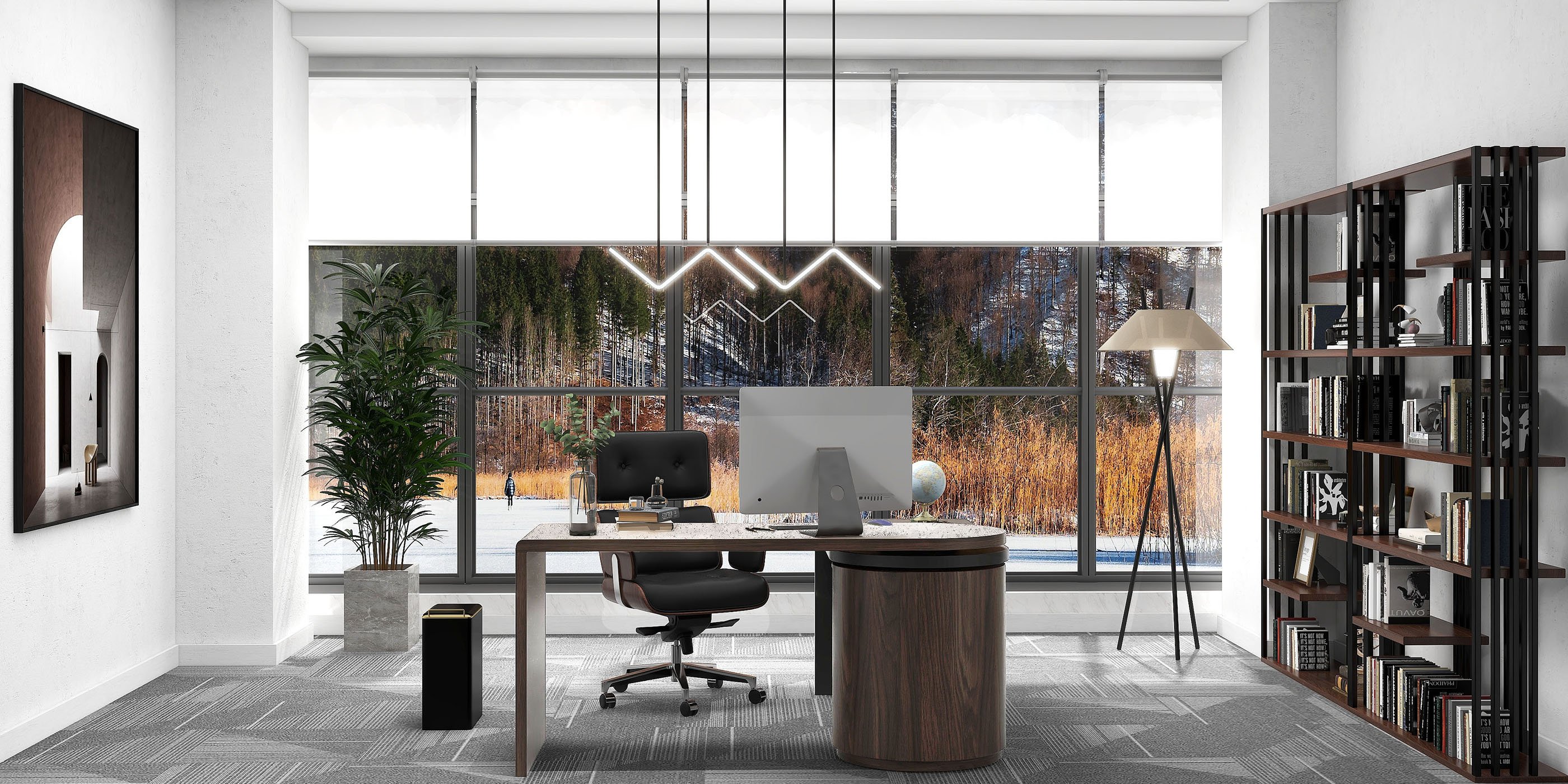 HMR Modern Home Office Chair Swivel Upholstered Wooden Office Chair Adjustable Height - Black