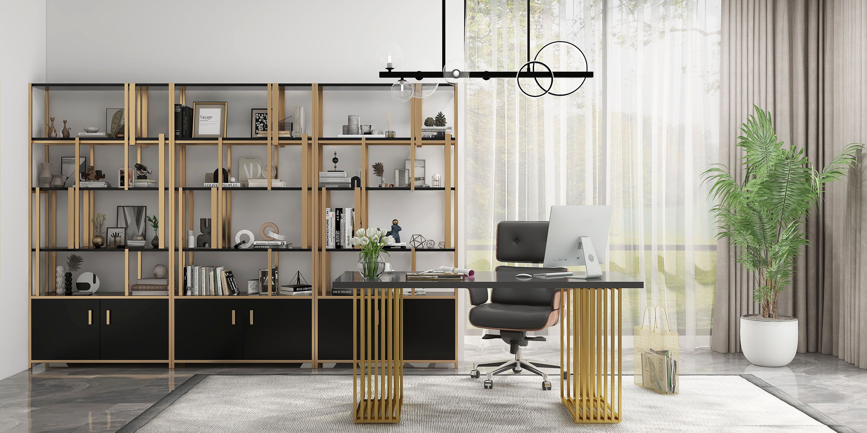 HMR Modern Home Office Chair Swivel Upholstered Wooden Office Chair Adjustable Height - Black