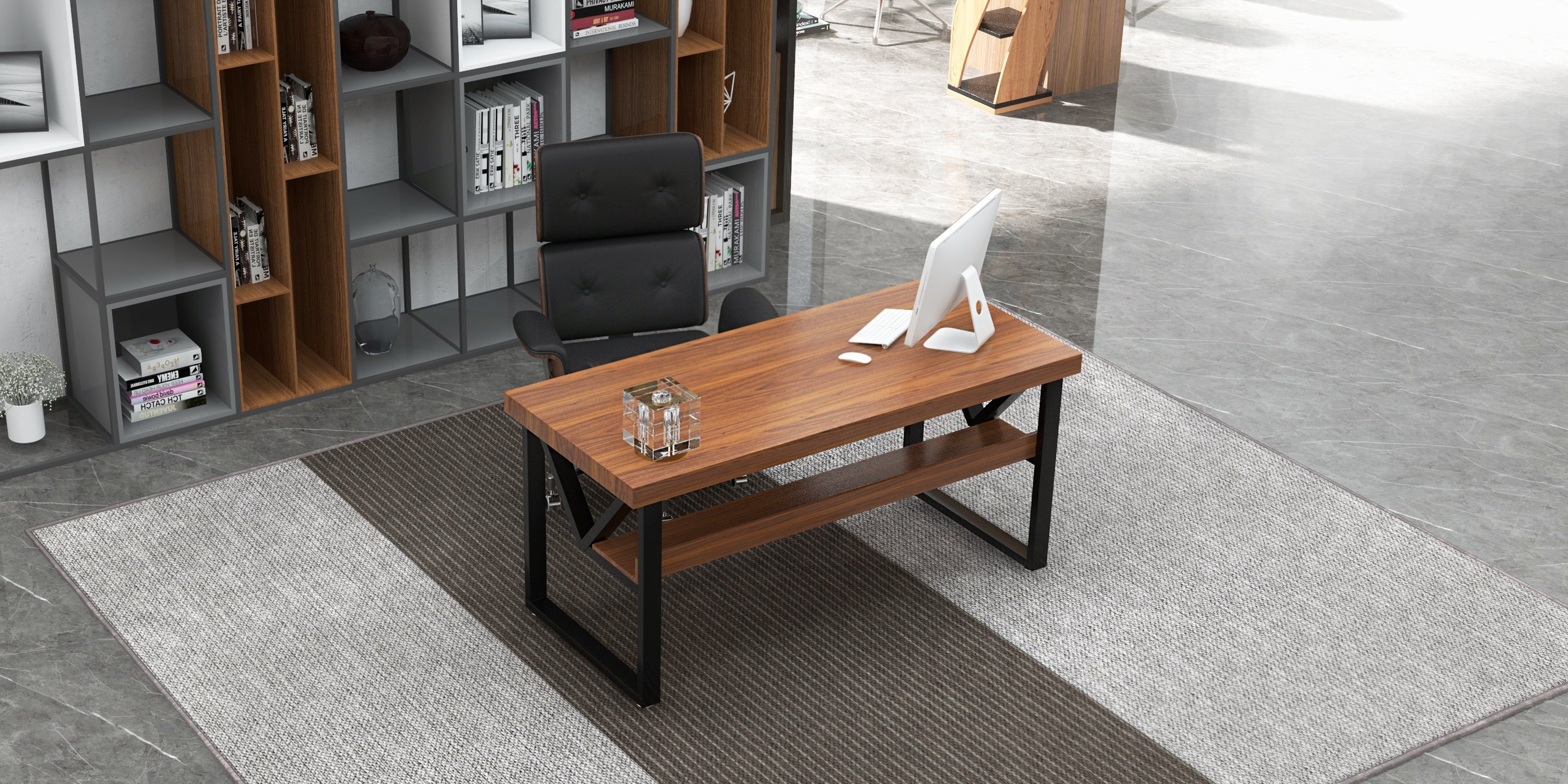 HMR Modern Home Office Chair Swivel Upholstered Wooden Office Chair Adjustable Height - Black