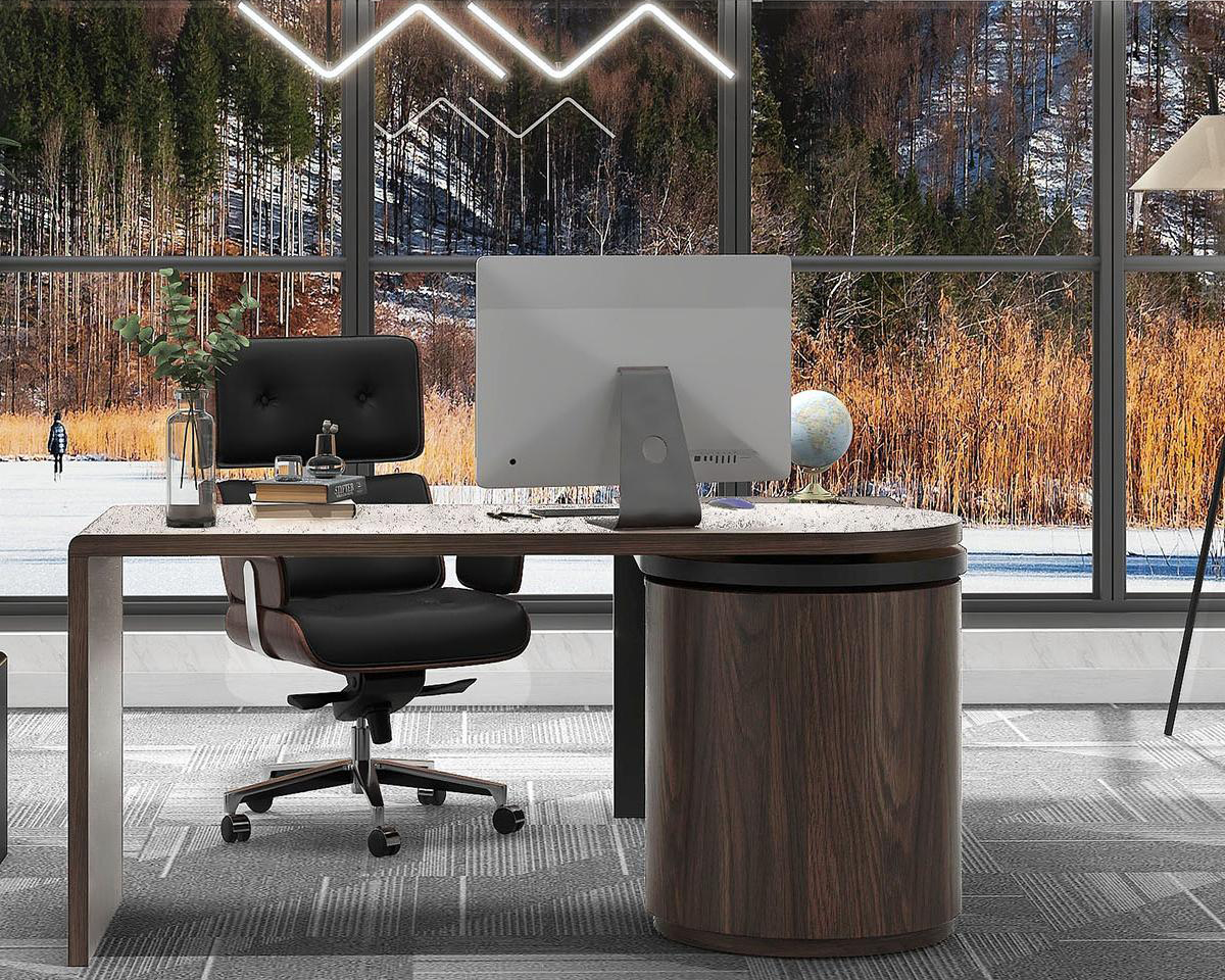 HMR - 59.8" Modern L-Shaped Rotatable Executive Office Desk with Cabinet & 2 Drawers