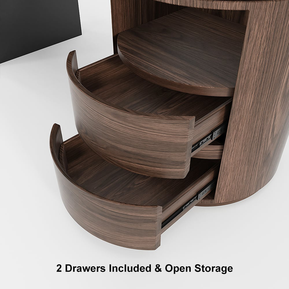 HMR - 59.8" Modern L-Shaped Rotatable Executive Office Desk with Cabinet & 2 Drawers