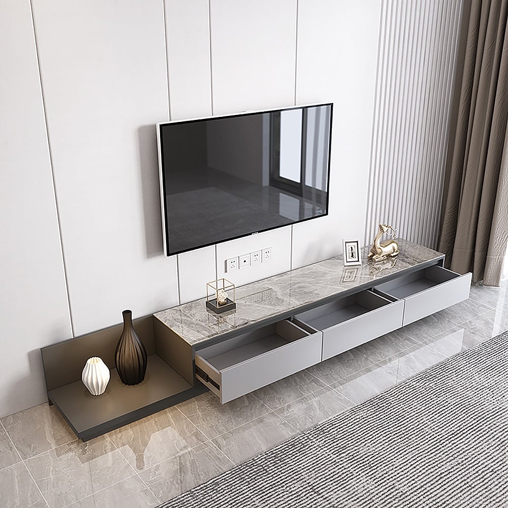 HMR Fero Extendable TV Stand with Drawers - Gray, Sintered Stone, 79"