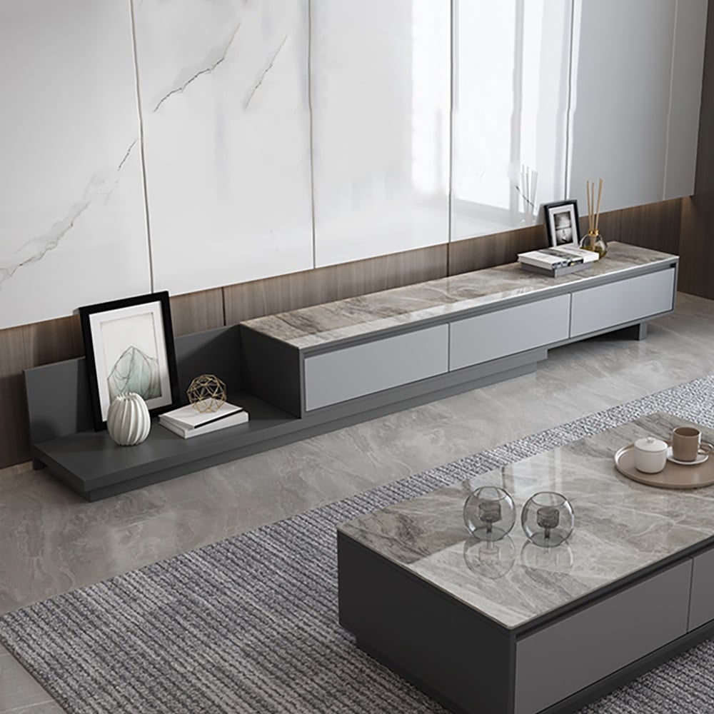 HMR Fero Extendable TV Stand with Drawers - Gray, Sintered Stone, 79"