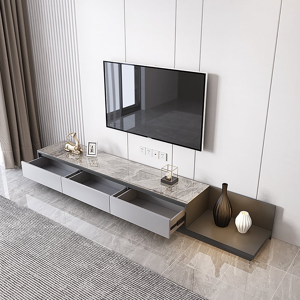 HMR Fero Extendable TV Stand with Drawers - Gray, Sintered Stone, 79"