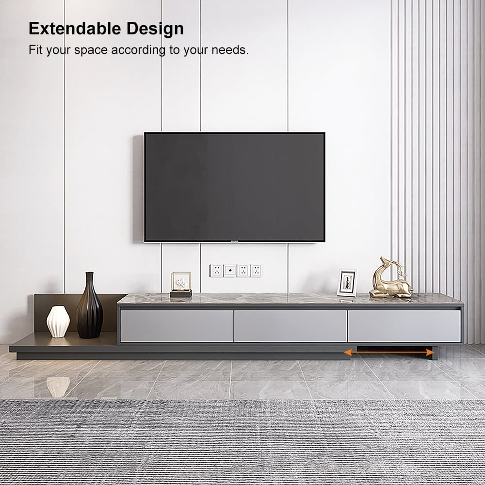 HMR Fero Extendable TV Stand with Drawers - Gray, Sintered Stone, 79"
