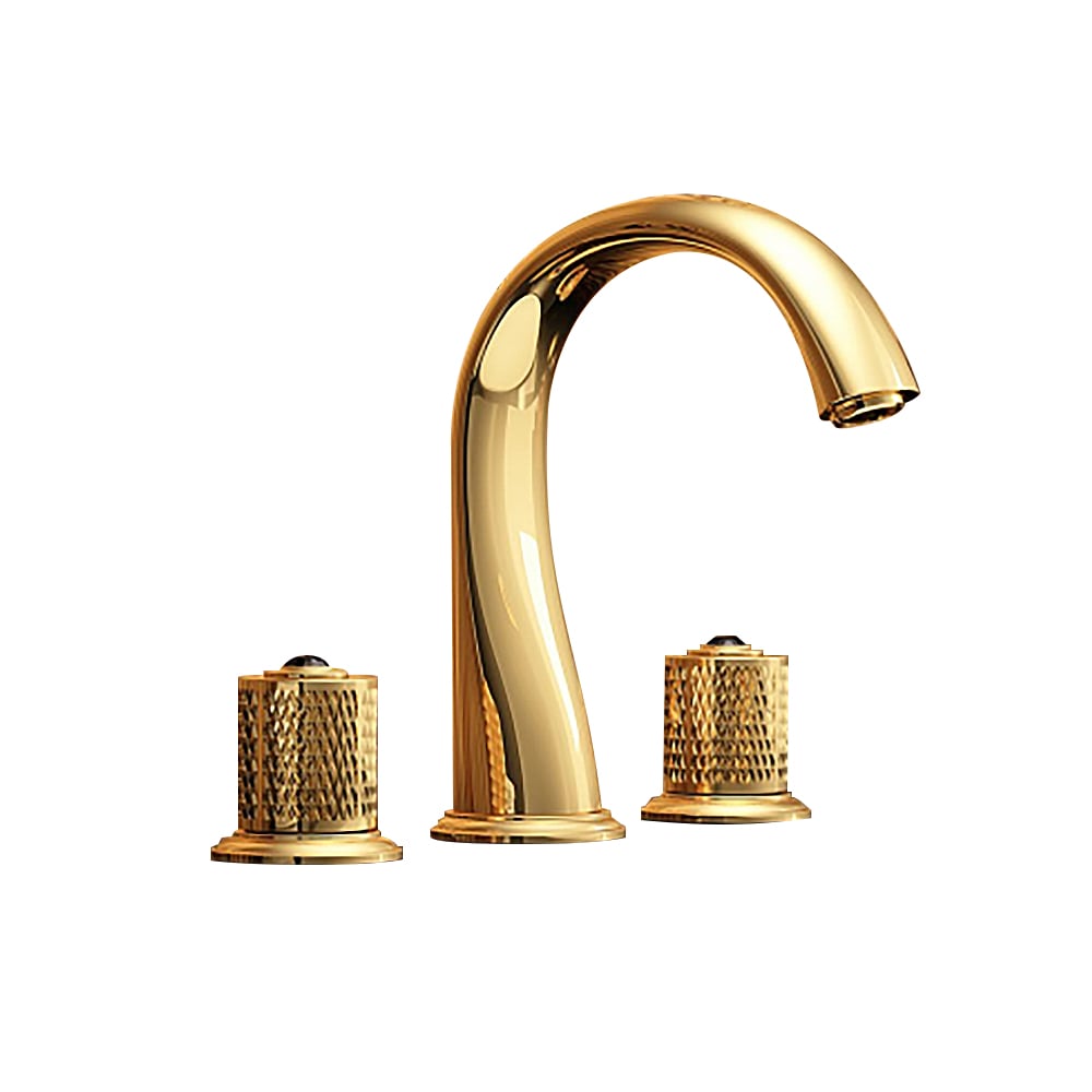 HMR - Gold Modern Bathroom Widespread Sink Faucet Double Handle Brass