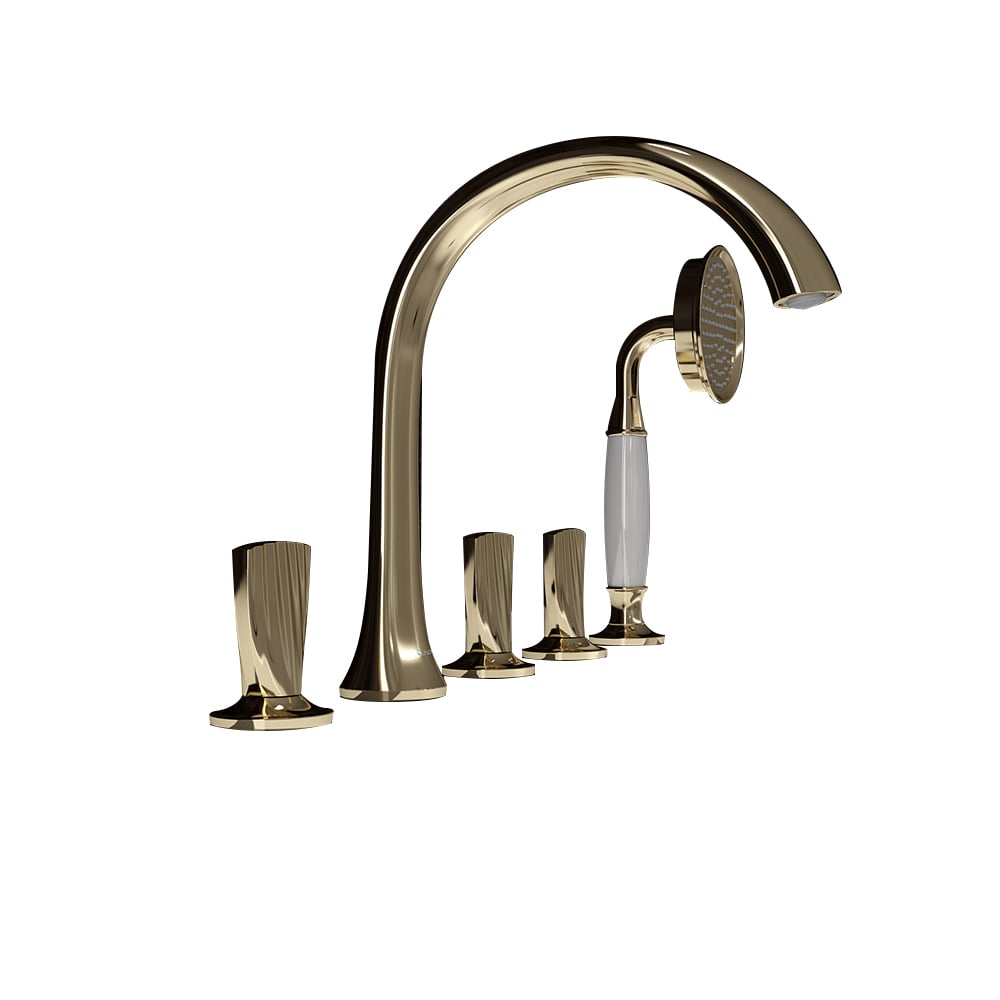HMR Veric Deck Mounted Roman Bathtub Faucet with Handshower Solid Brass - Gold