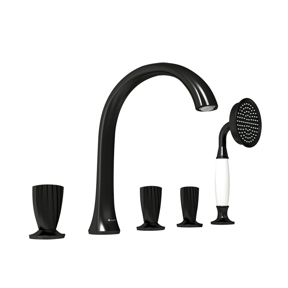 HMR Veric Deck Mounted Roman Bathtub Faucet with Handshower Solid Brass - Black