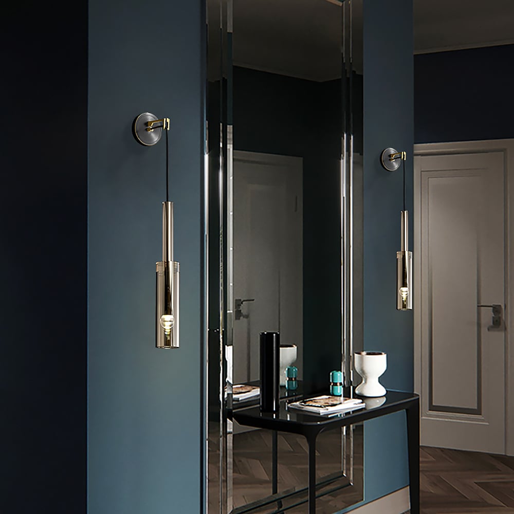 HMR - Minimalist Hanging Wall Light 1-Light Clear Armed Sconce Crystal Indoor Wall Lighting