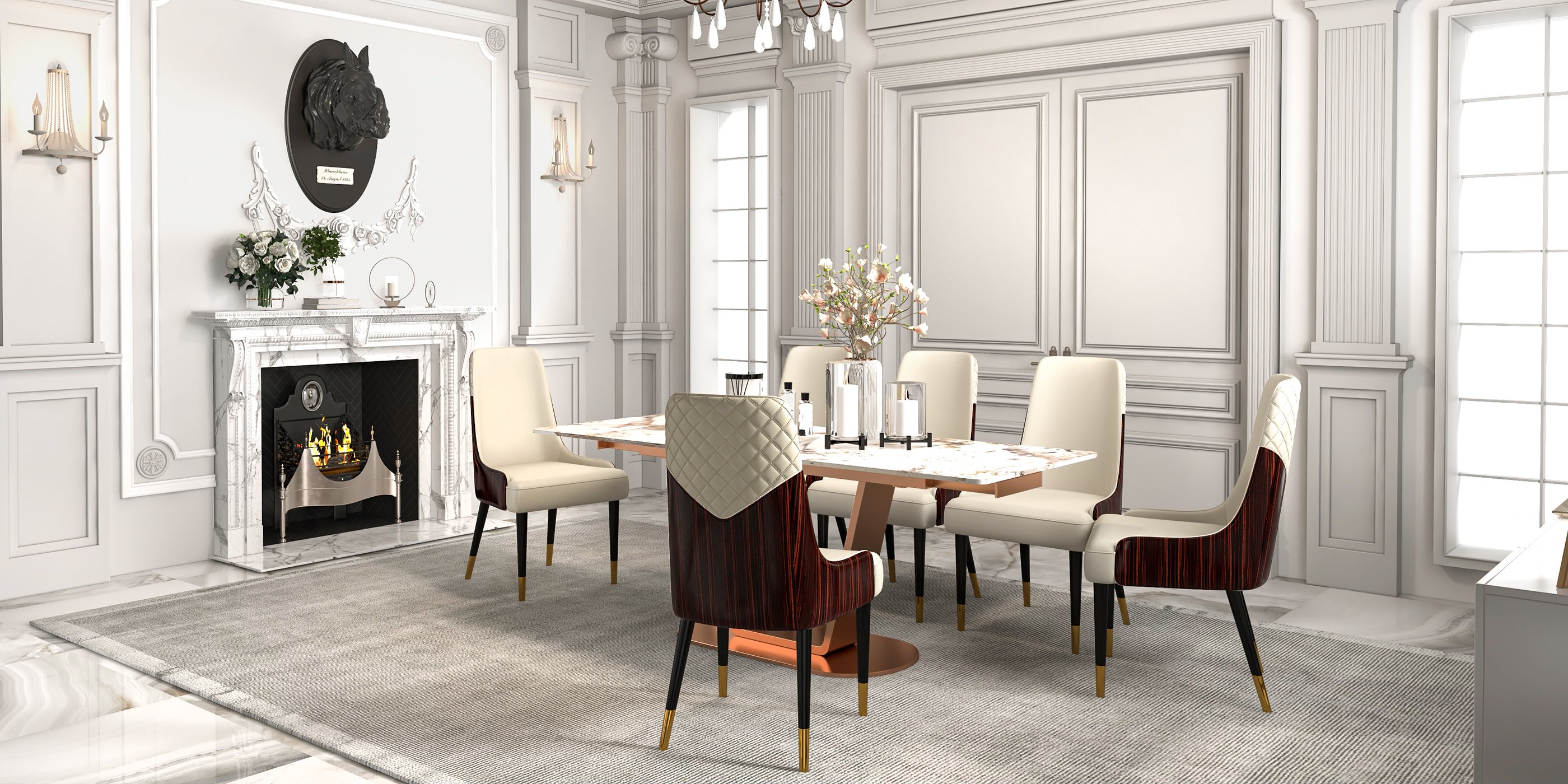 HMR - 63"-94.5" Modern Rectangle Extendable Sintered Stone Dining Table Seats 6-8 People
