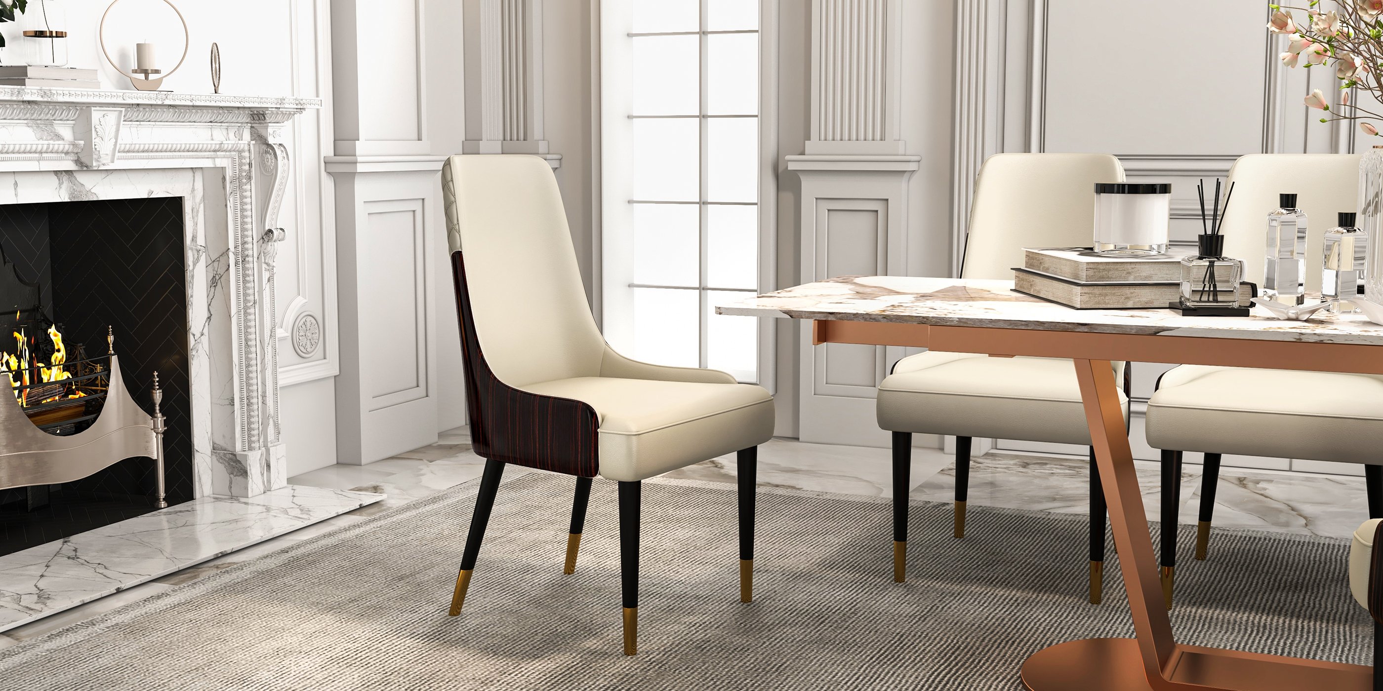 HMR - 63"-94.5" Modern Rectangle Extendable Sintered Stone Dining Table Seats 6-8 People