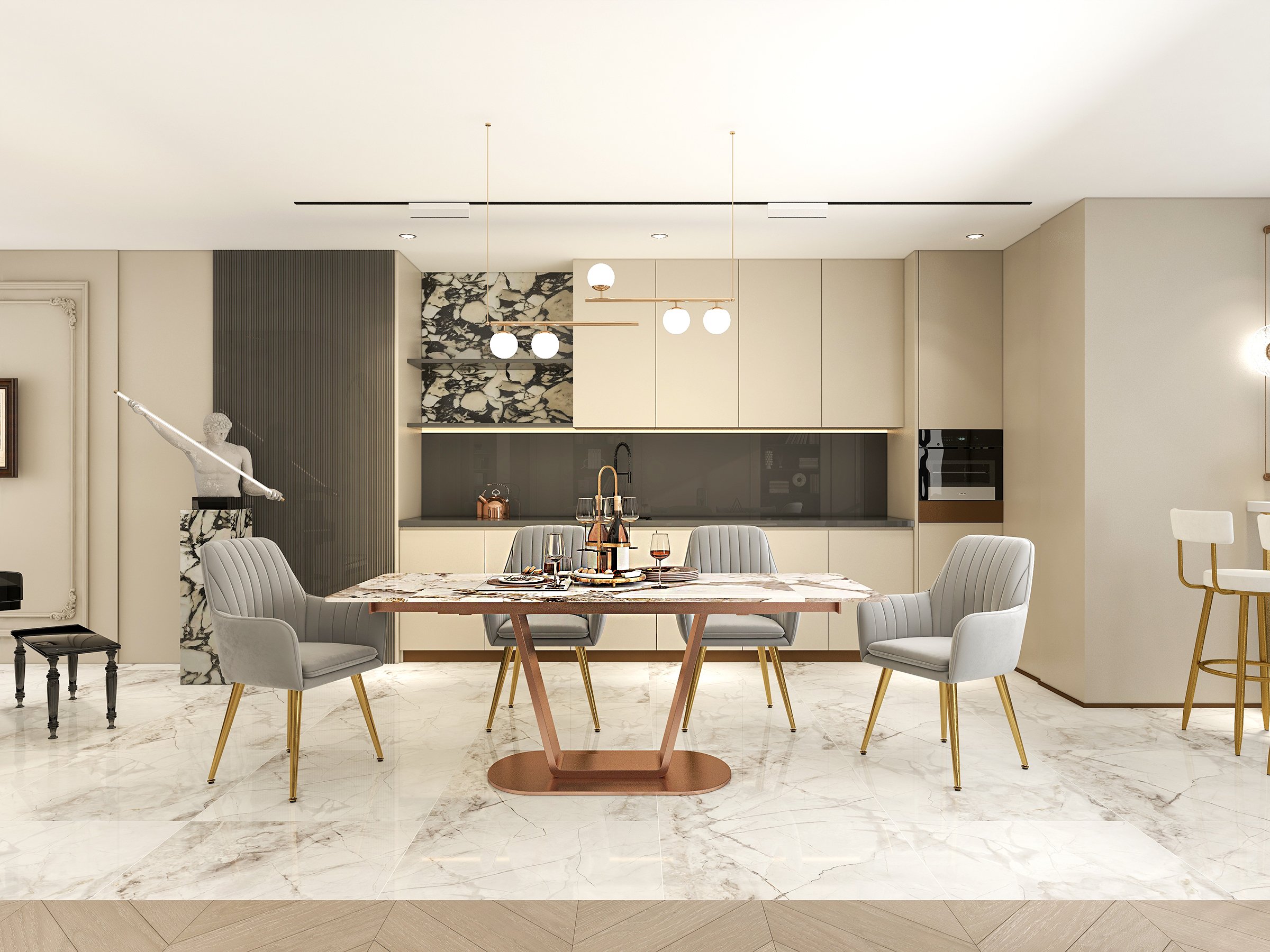 HMR - 63"-94.5" Modern Rectangle Extendable Sintered Stone Dining Table Seats 6-8 People