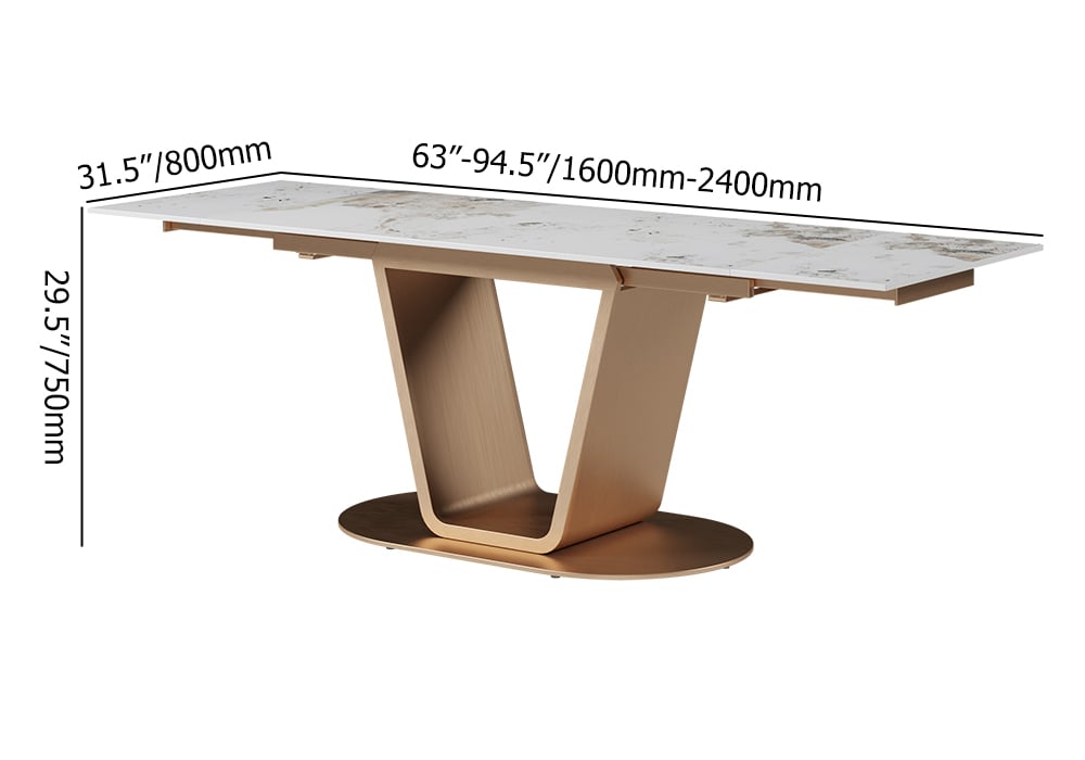 HMR - 63"-94.5" Modern Rectangle Extendable Sintered Stone Dining Table Seats 6-8 People