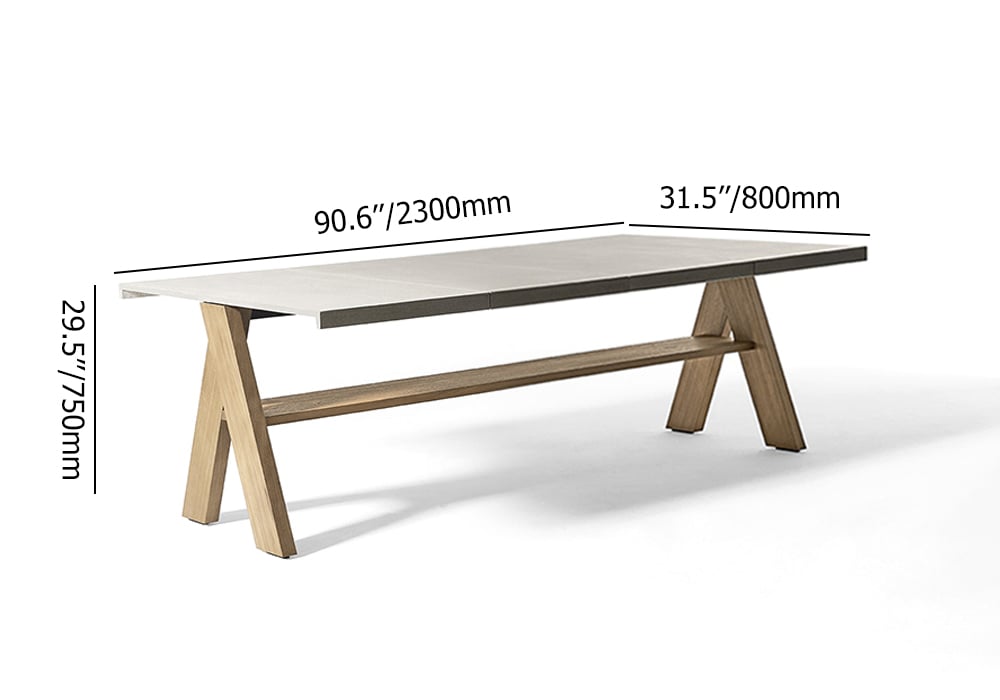 HMR - 9-Pieces Mid Century Modern Outdoor Dining Set Rectangle Table & Aluminum Rattan Chair