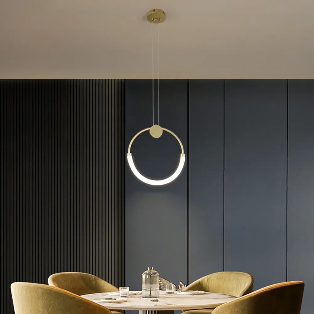 HMR - Modern Minimalist Single Circle Kitchen Island Light in Gold Cool Light